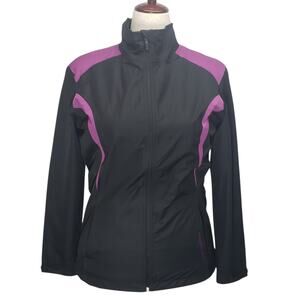 Maggie Lane Black Purple Full Zip Performance Jacket Women’s L Pockets Lining